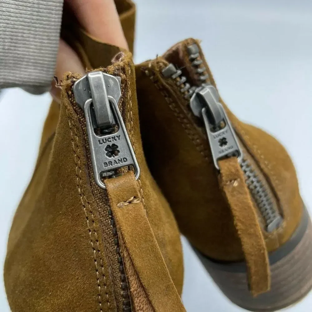 Lucky Brand Lahela Brown Suede Leather Ankle Boots Womens 8.5 Classic Booties